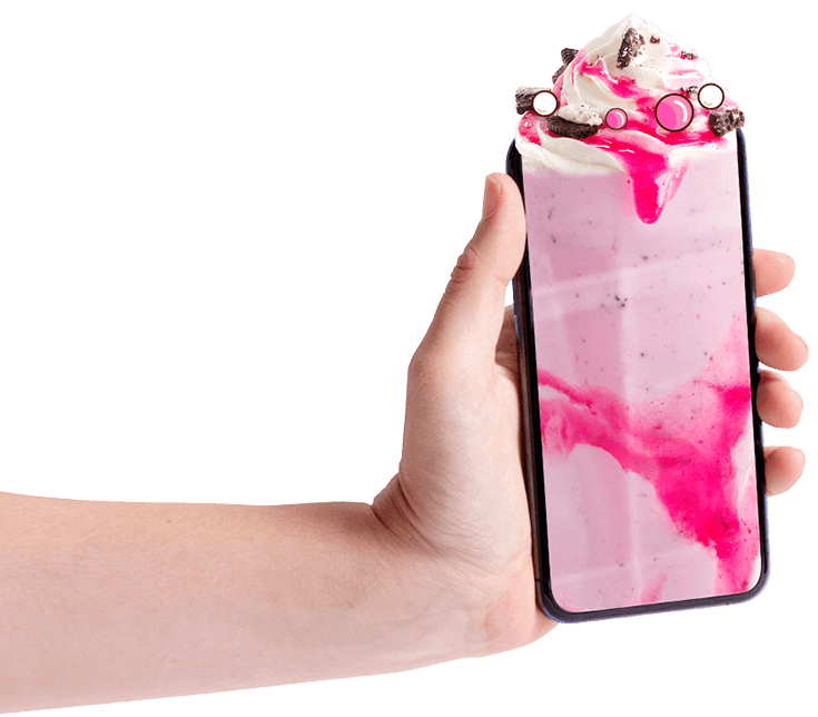 hand holding phone with ice cream on screen