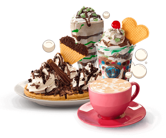 waffle with nicecream, coffee and sundaes