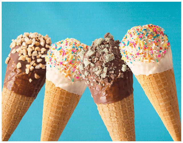 4 nicecream conez ice cream cones