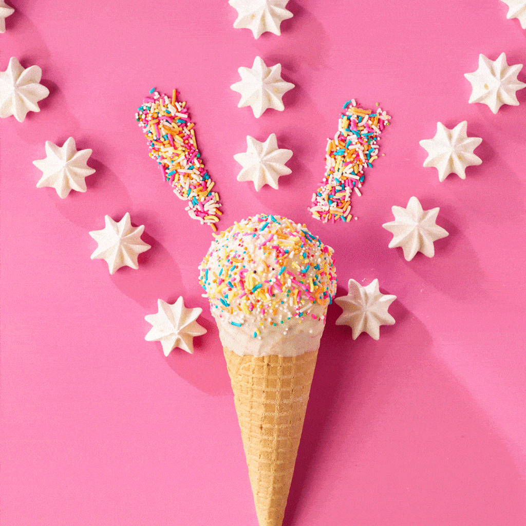 animated conefetti ice cream cone with rainbow sprinkles