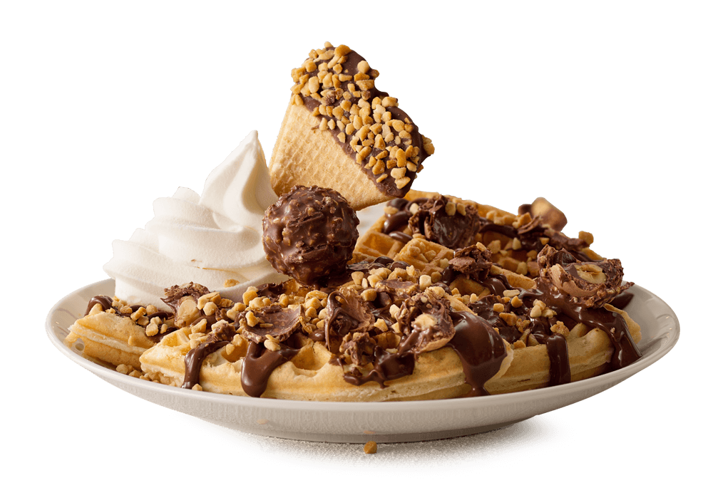 Ferrero Rocher waffle with cream