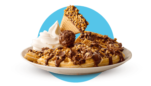 ferrero waffle with chocolate sauce and wafer biscuit