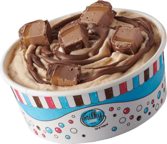 Tub of ice cream with bar one chocolate pieces
