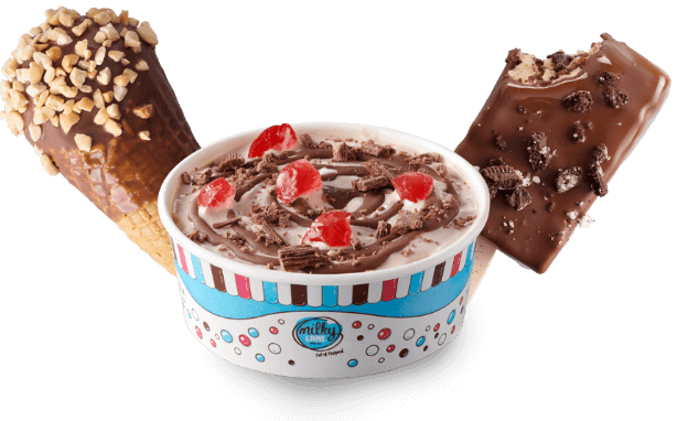Ice cream cone, ice cream stick and ice cream cup