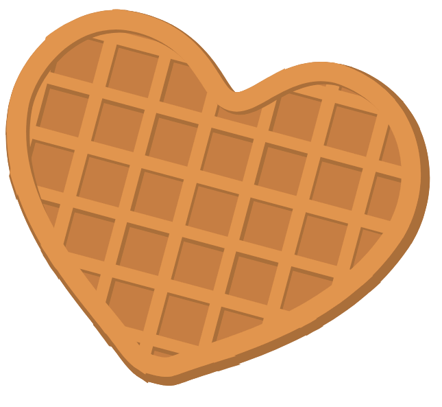 Cartoon waffle in the shape of a heart