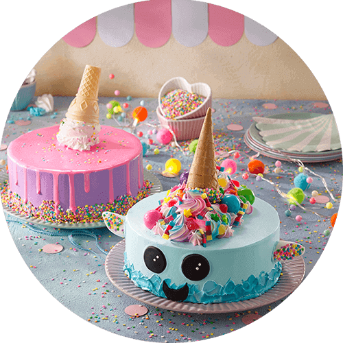 Fallen cone and unicorn of the sea ice cream cakes