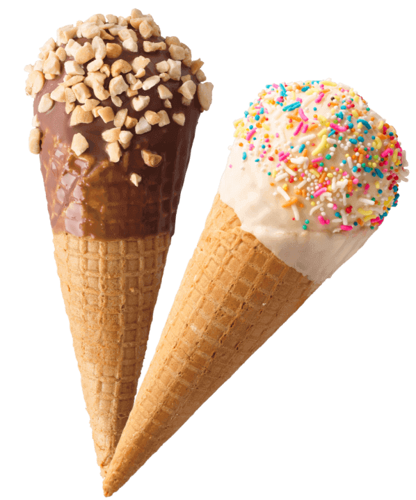 Ice cream cones with nuts and sprinkles
