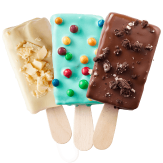 Ice cream sicks with dipped chocolate and sweets